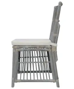 vidaXL Dining Chairs with Cushions 2 pcs Grey Natural Rattan