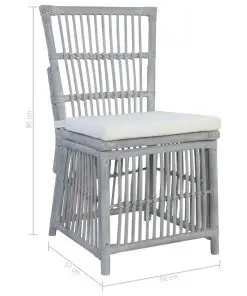 vidaXL Dining Chairs with Cushions 2 pcs Grey Natural Rattan