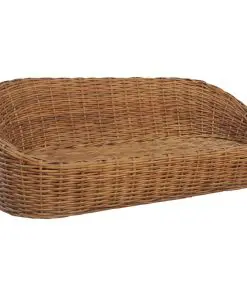 vidaXL 3-Seater Sofa with Cushions Natural Rattan