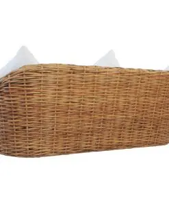 vidaXL 3-Seater Sofa with Cushions Natural Rattan