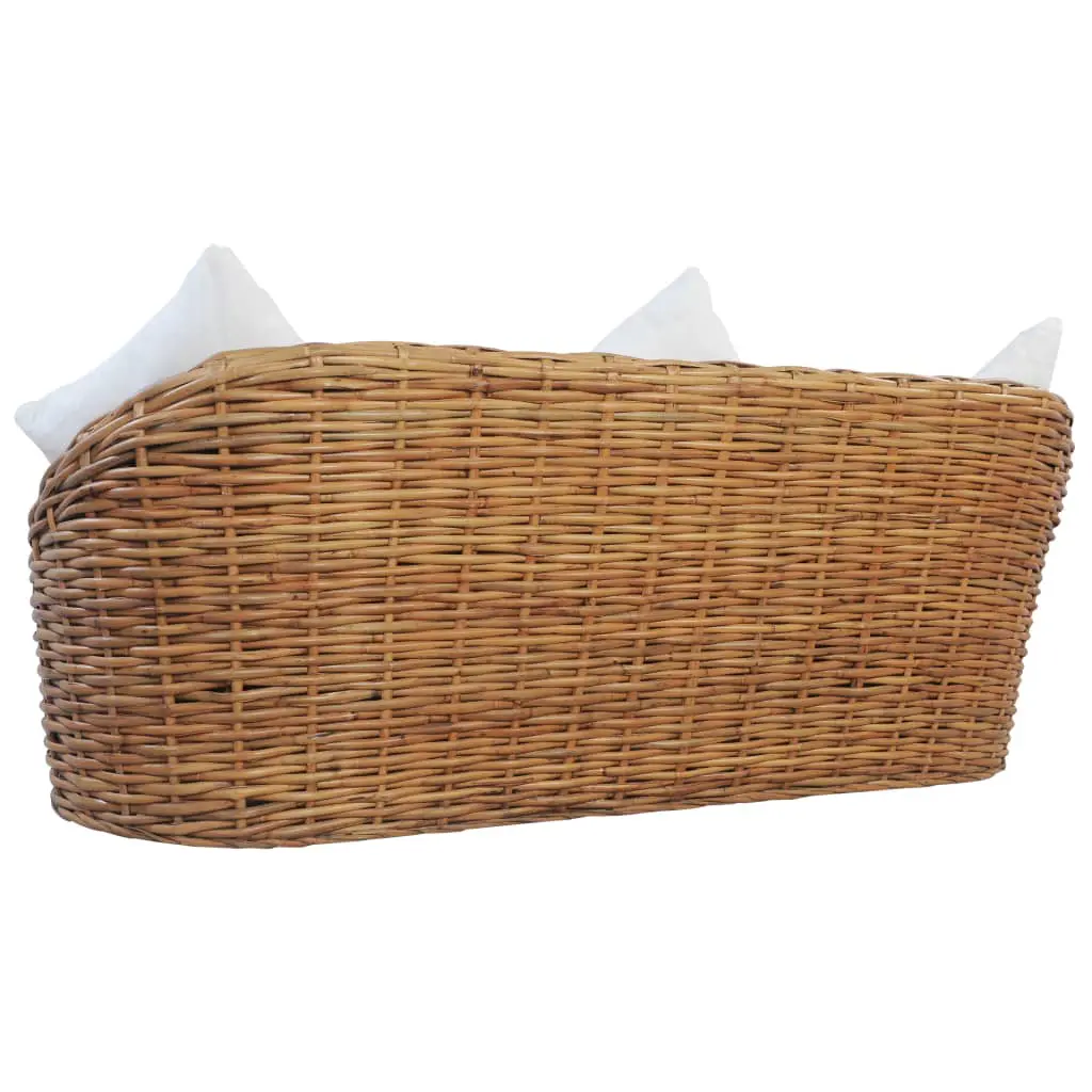 vidaXL 3-Seater Sofa with Cushions Natural Rattan