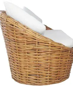 vidaXL 3-Seater Sofa with Cushions Natural Rattan