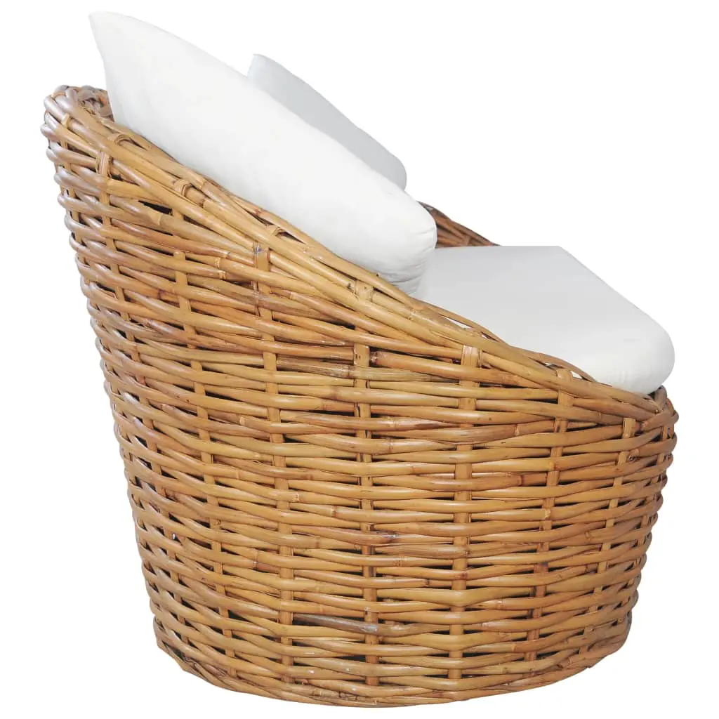 vidaXL 3-Seater Sofa with Cushions Natural Rattan