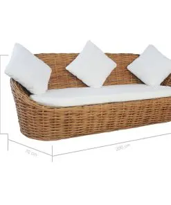 vidaXL 3-Seater Sofa with Cushions Natural Rattan