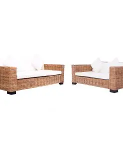 vidaXL 2 Piece Garden Sofa Set with Cushions Natural Rattan