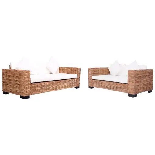 vidaXL 2 Piece Garden Sofa Set with Cushions Natural Rattan