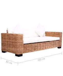 vidaXL 2 Piece Garden Sofa Set with Cushions Natural Rattan
