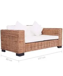 vidaXL 2-Seater Garden Sofa Natural Rattan