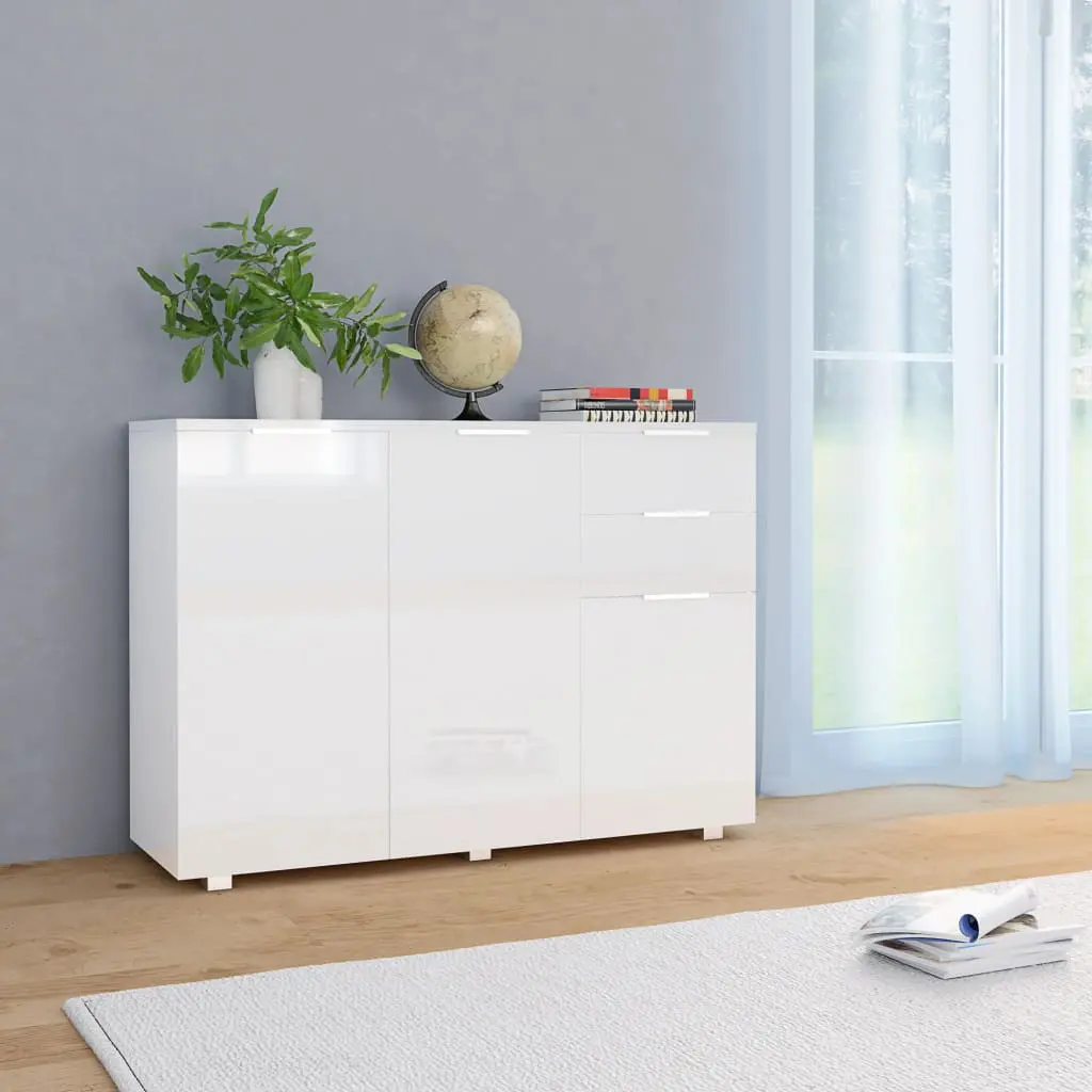 vidaXL Sideboard High Gloss White 107x35x76 cm