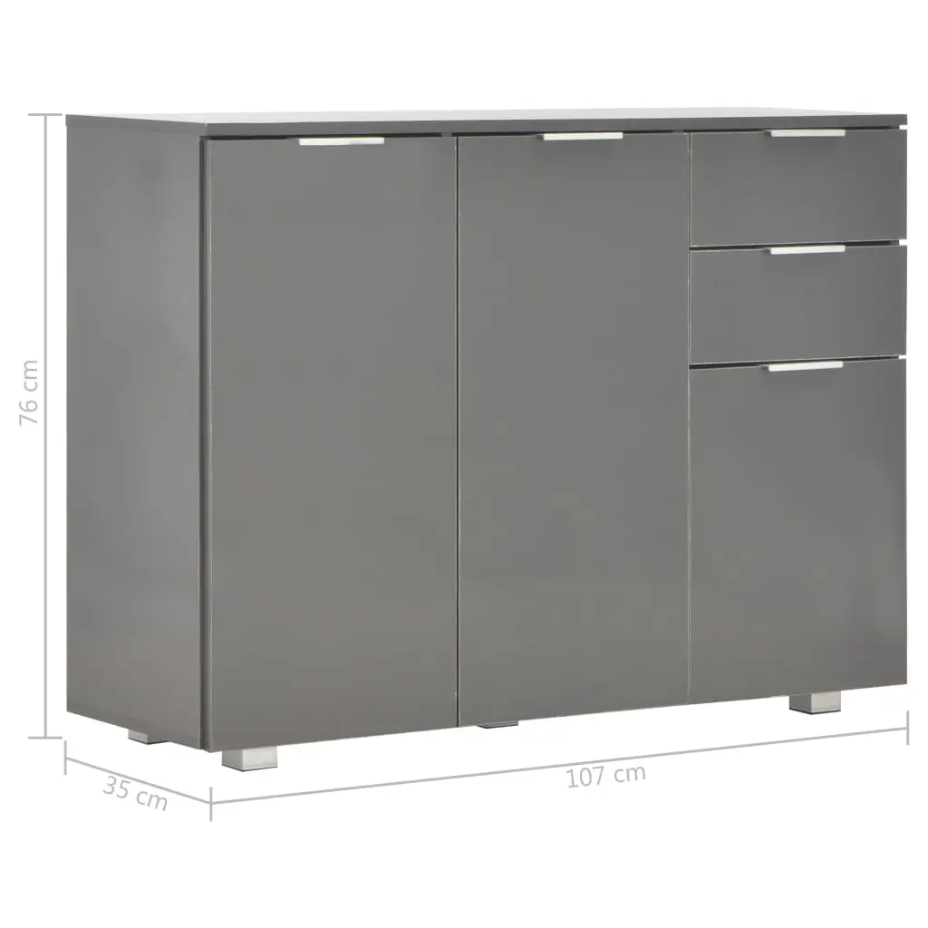 vidaXL Sideboard High Gloss Grey 107x35x76 cm