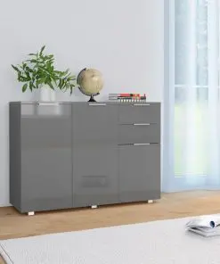 vidaXL Sideboard High Gloss Grey 107x35x76 cm