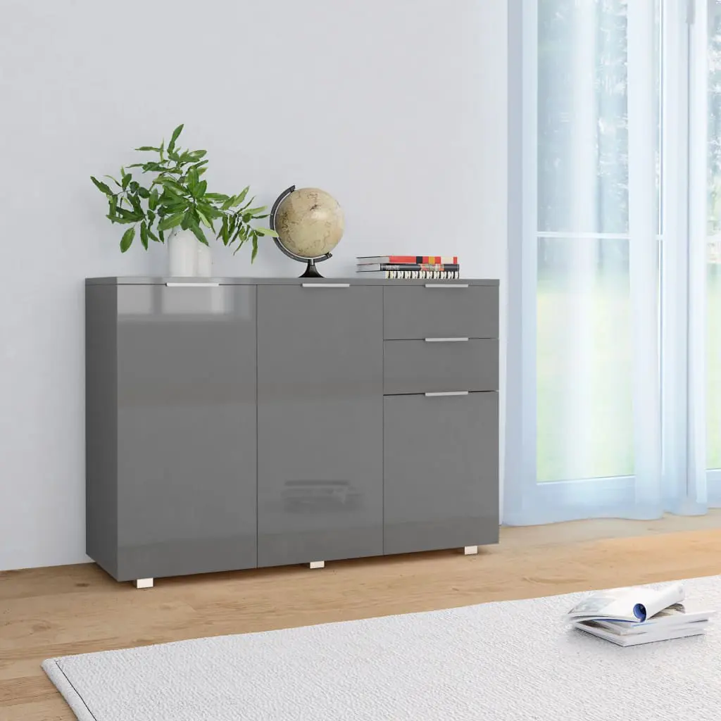 vidaXL Sideboard High Gloss Grey 107x35x76 cm