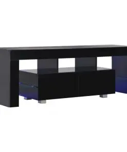 vidaXL TV Cabinet with LED Lights High Gloss Black 130x35x45 cm