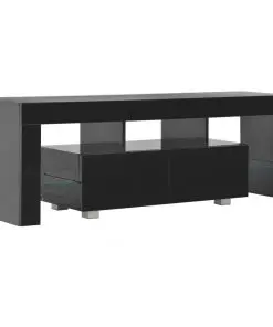 vidaXL TV Cabinet with LED Lights High Gloss Black 130x35x45 cm
