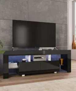 vidaXL TV Cabinet with LED Lights High Gloss Black 130x35x45 cm