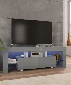 vidaXL TV Cabinet with LED Lights High Gloss Grey 130x35x45 cm