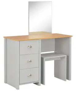 vidaXL Dressing Table with Mirror and Stool Grey 104x45x131 cm