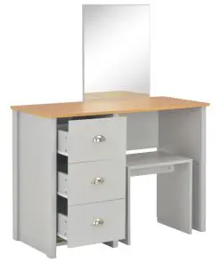 vidaXL Dressing Table with Mirror and Stool Grey 104x45x131 cm