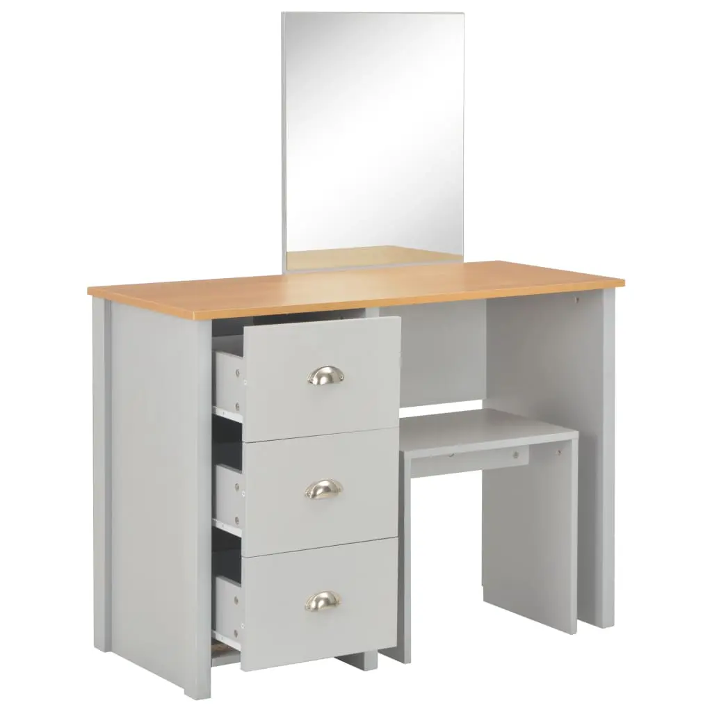 vidaXL Dressing Table with Mirror and Stool Grey 104x45x131 cm