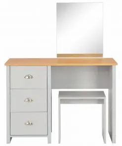 vidaXL Dressing Table with Mirror and Stool Grey 104x45x131 cm