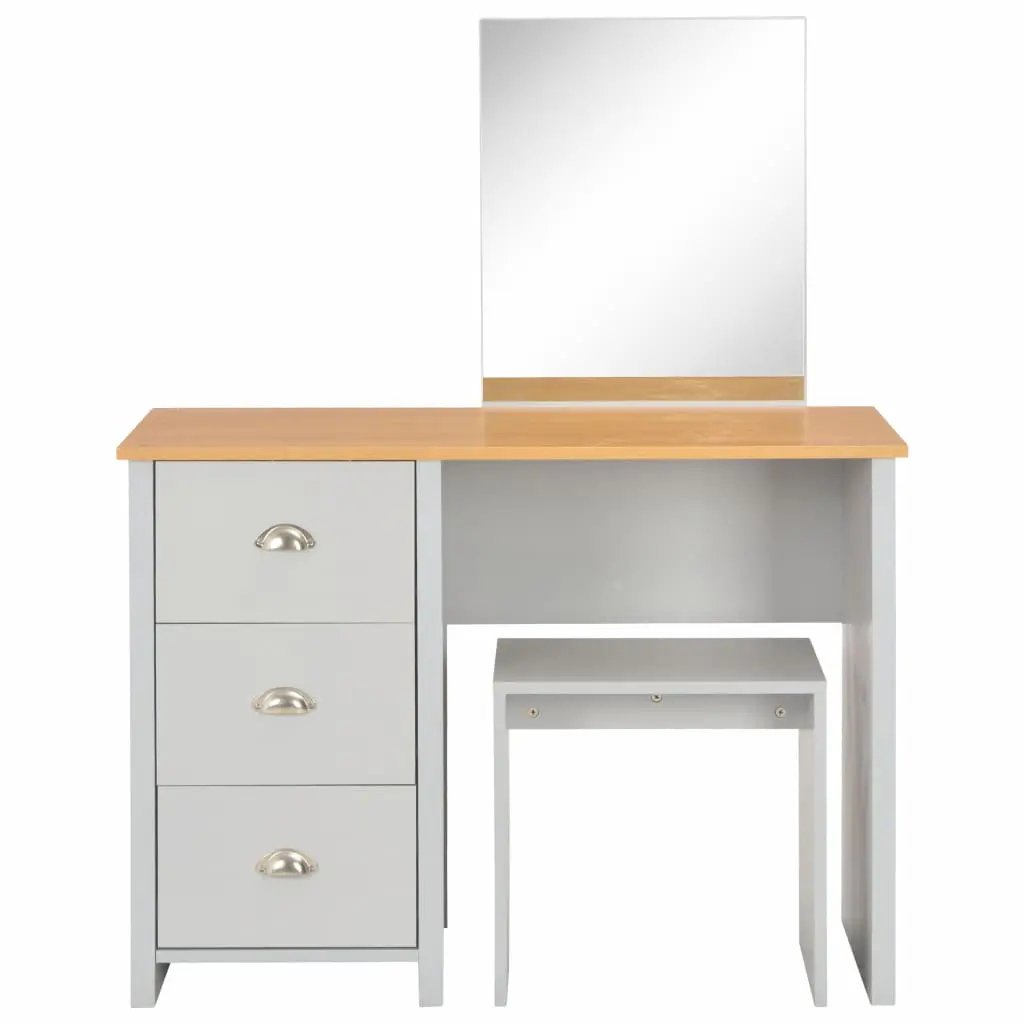 vidaXL Dressing Table with Mirror and Stool Grey 104x45x131 cm