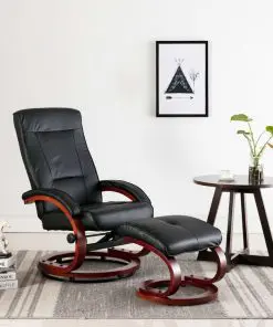 vidaXL Reclining Chair with Footstool Black Faux Leather