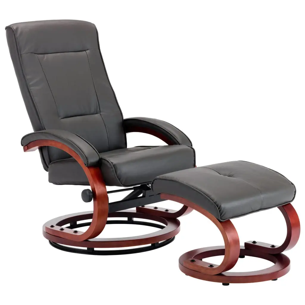 vidaXL Reclining Chair with Footstool Grey Faux Leather
