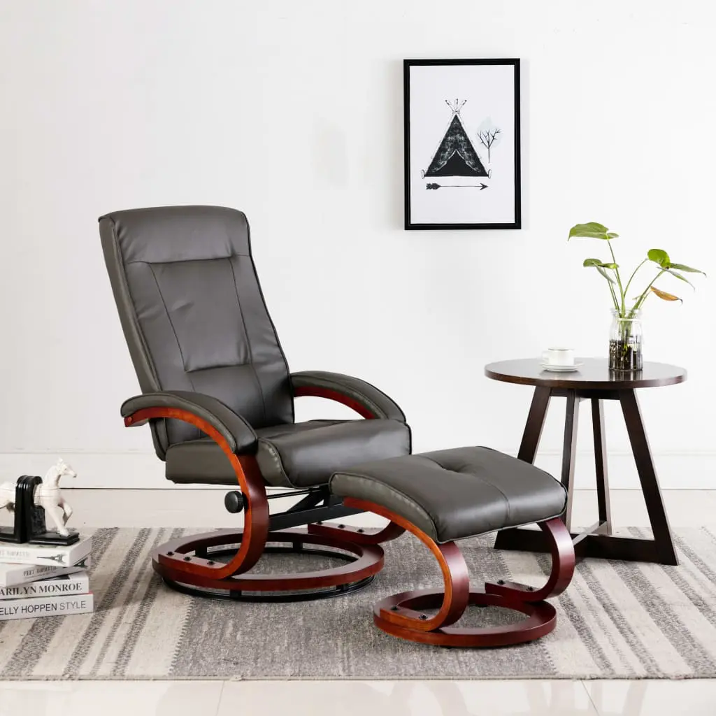 vidaXL Reclining Chair with Footstool Grey Faux Leather
