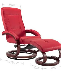 vidaXL Reclining Chair with Footstool Red Faux Leather