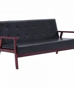 vidaXL 3-Seater Sofa Black Faux Leather