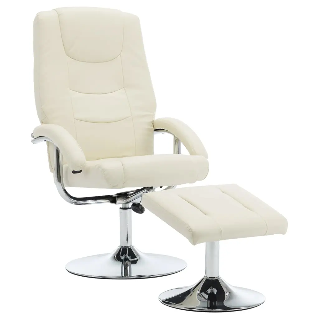 vidaXL Reclining Chair with Footstool Cream White Faux Leather