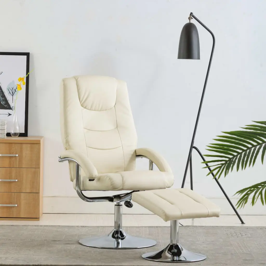 vidaXL Reclining Chair with Footstool Cream White Faux Leather