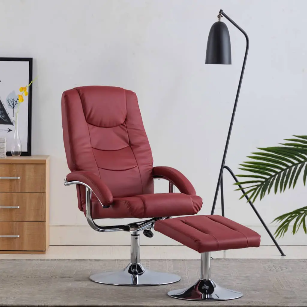 vidaXL Reclining Chair with Footstool Wine Red Faux Leather