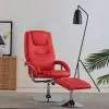 vidaXL Reclining Chair with Footstool Red Faux Leather vidaXL Reclining Chair with Footstool Red Faux Leather