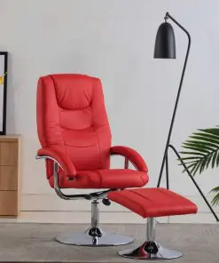 vidaXL Reclining Chair with Footstool Red Faux Leather vidaXL Reclining Chair with Footstool Red Faux Leather