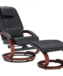 vidaXL Reclining Chair with Footstool Black Faux Leather