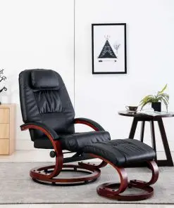 vidaXL Reclining Chair with Footstool Black Faux Leather vidaXL Reclining Chair with Footstool Black Faux Leather