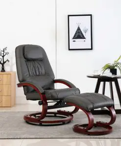 vidaXL Reclining Chair with Footstool Grey Faux Leather vidaXL Reclining Chair with Footstool Grey Faux Leather