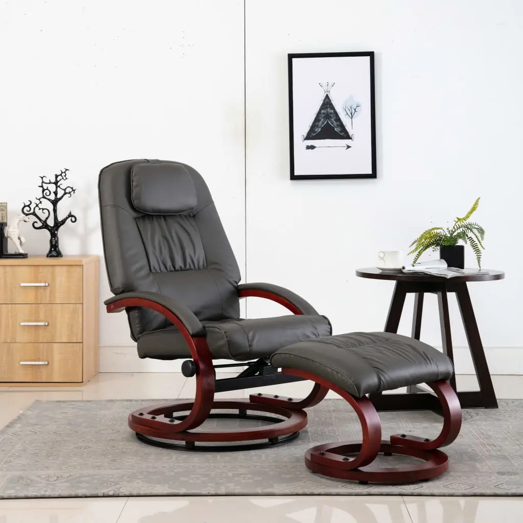 vidaXL Reclining Chair with Footstool Grey Faux Leather