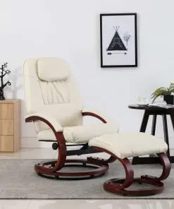 vidaXL Reclining Chair with Footstool Cream White Faux Leather vidaXL Reclining Chair with Footstool Cream White Faux Leather