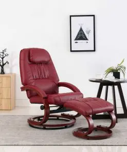 vidaXL Reclining Chair with Footstool Wine Red Faux Leather