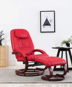 vidaXL Reclining Chair with Footstool Red Faux Leather
