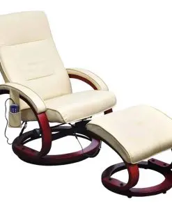 vidaXL TV Massage Chair with Footstool Cream Faux Leather
