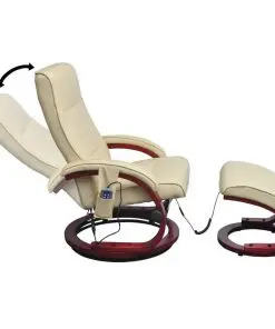 vidaXL TV Massage Chair with Footstool Cream Faux Leather