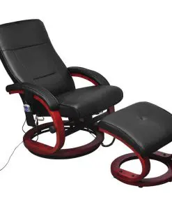 vidaXL TV Massage Chair with Footstool Black Faux Leather