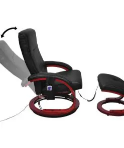 vidaXL TV Massage Chair with Footstool Black Faux Leather