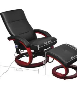 vidaXL TV Massage Chair with Footstool Black Faux Leather