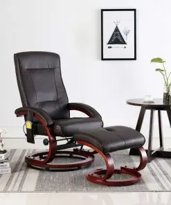 vidaXL Massage Recliner with Footstool Brown Faux Leather