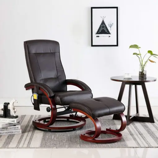 vidaXL Massage Recliner with Footstool Brown Faux Leather