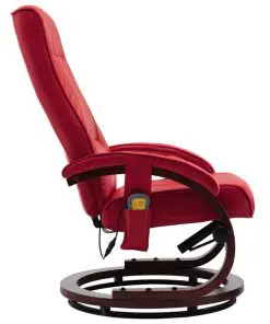 vidaXL Massage Recliner with Footstool Red Faux Leather